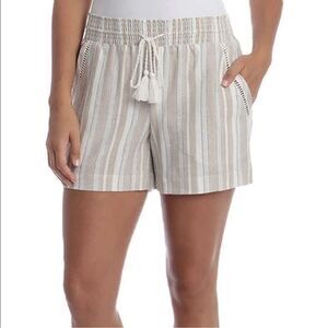 Briggs Women’s Size SMALL Linen Blend Shorts Tan Blue Cream Striped Pocket